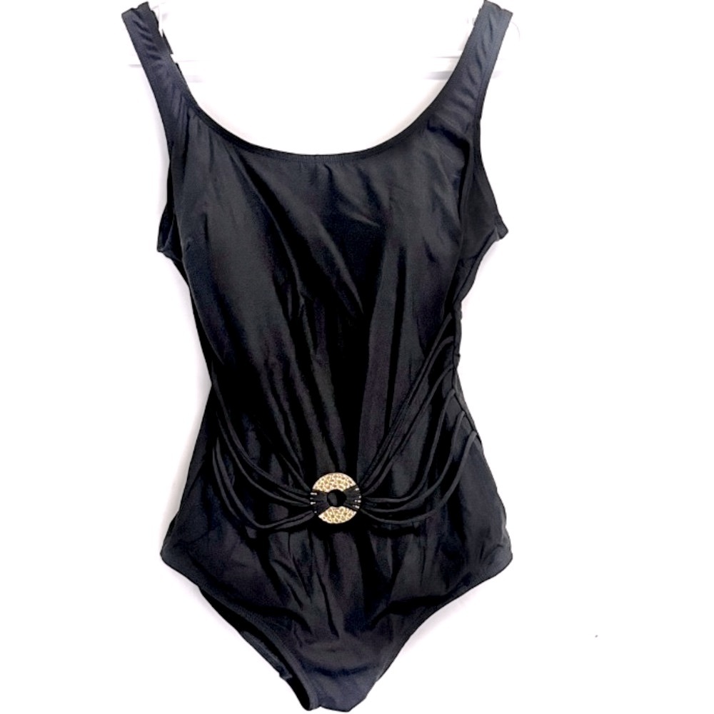 Longitude Women’s Black Swimsuit Gold Detail 14/16